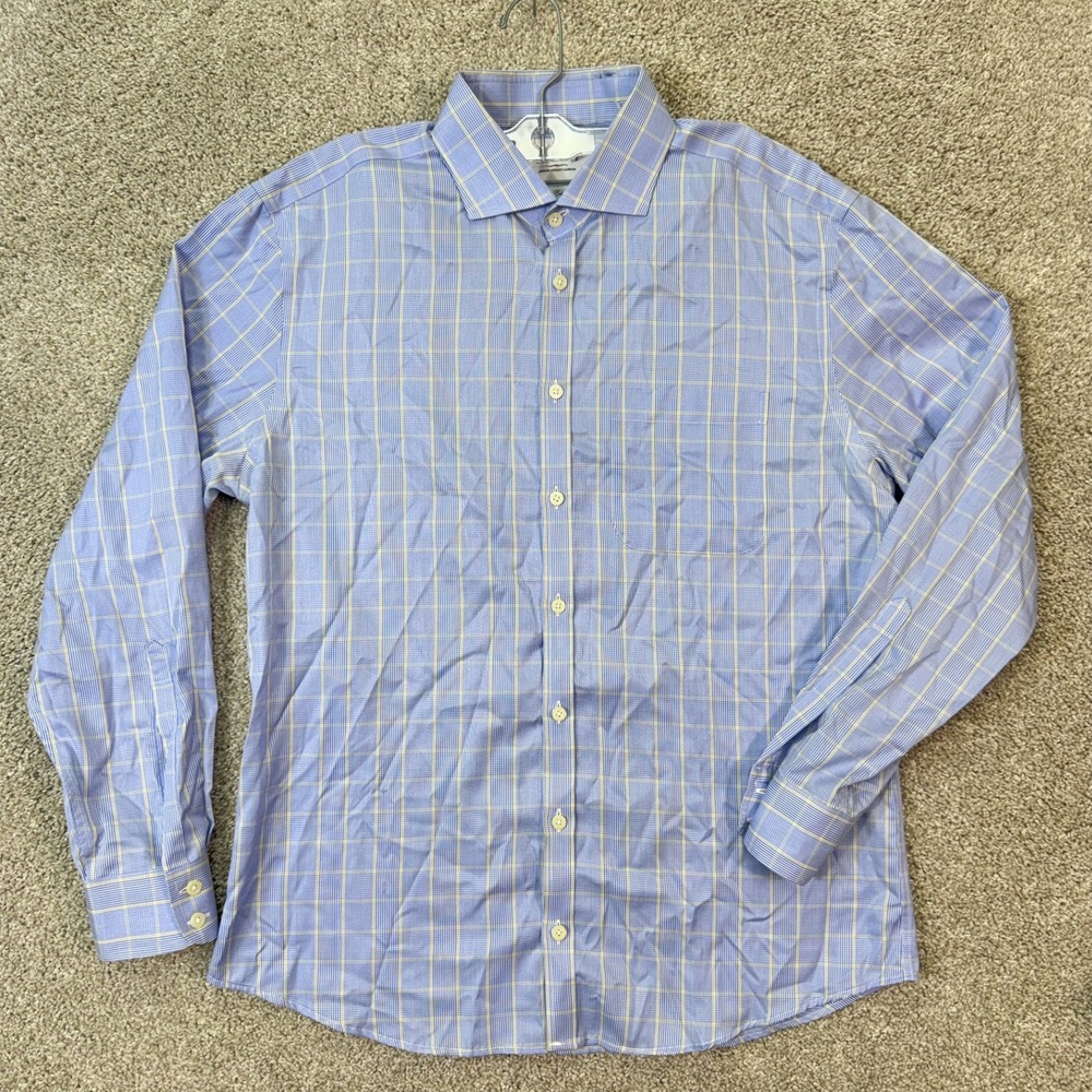Charles Tyrwhitt Shirt Mens 16.5/34 Non-Iron Extra Slim Fit Blue Yellow Check